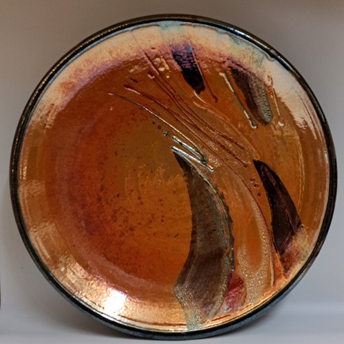 #230412 Platter Raku Glitter Glaze $95 at Hunter Wolff Gallery